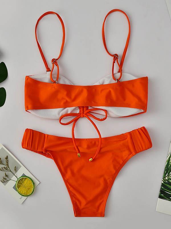 Strapless Spaghetti-Neck Drawstring Bikini Swimsuit