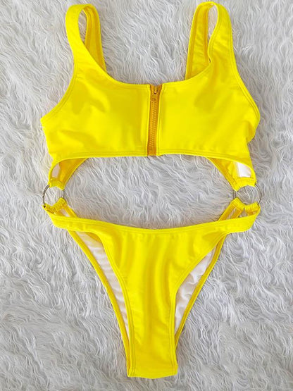 Sexy Hollow Zipper Backless One-Piece Swimwear