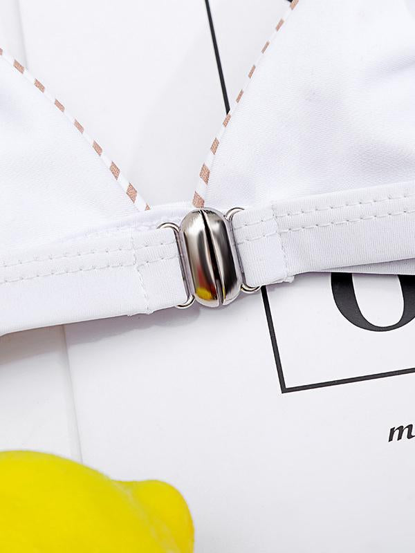 Strip-Print Triangle Split Bikini Swimsuit