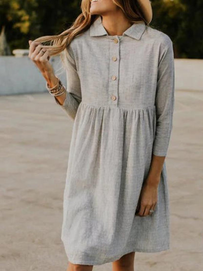 Solid Lapel Seven Sleeves Midi Dress