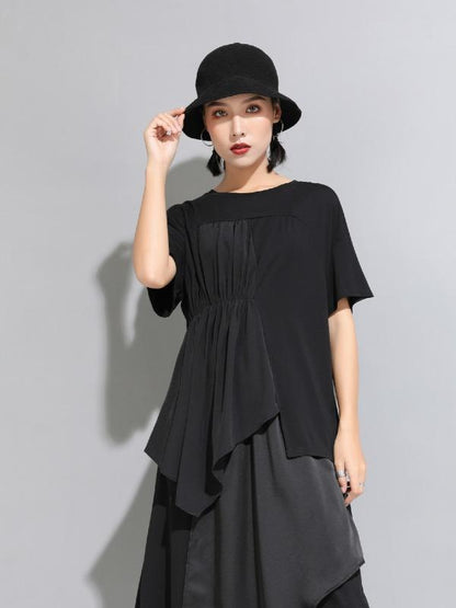 Casual Cropped Ruffled Black T-Shirts
