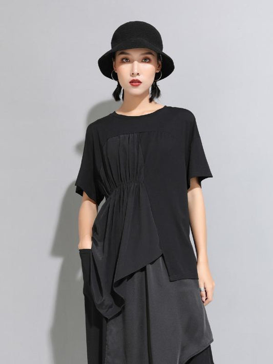 Casual Cropped Ruffled Black T-Shirts