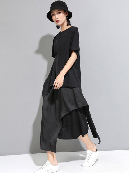 Casual Cropped Ruffled Black T-Shirts