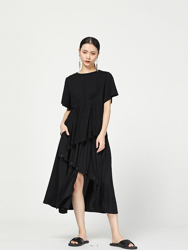Stylish Black Cropped Button Splicing Skirt