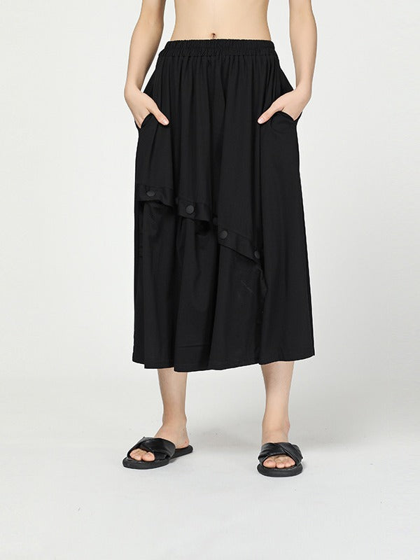 Stylish Black Cropped Button Splicing Skirt
