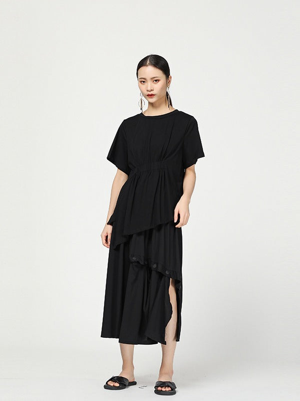 Stylish Black Cropped Button Splicing Skirt