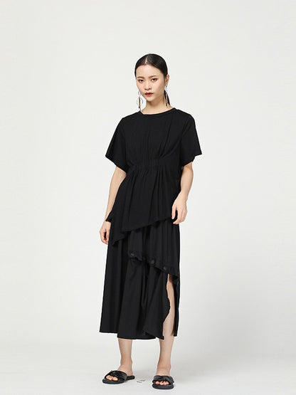 Stylish Black Cropped Button Splicing Skirt