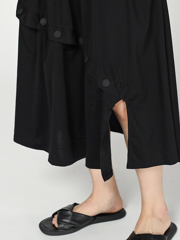Stylish Black Cropped Button Splicing Skirt