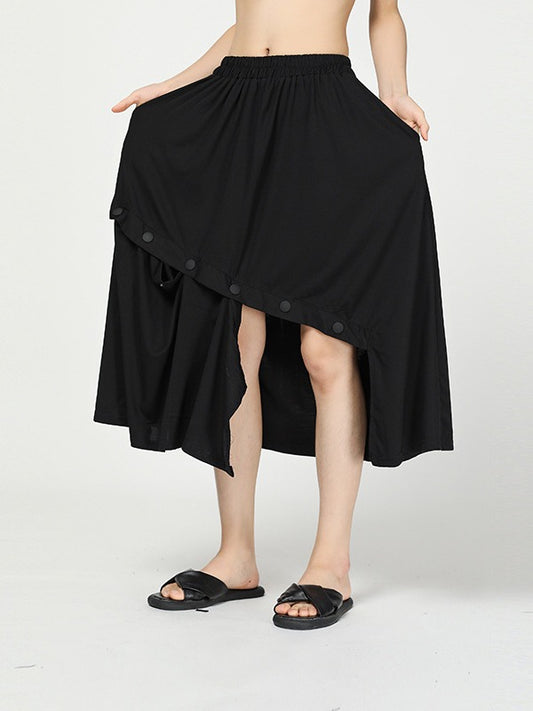 Stylish Black Cropped Button Splicing Skirt