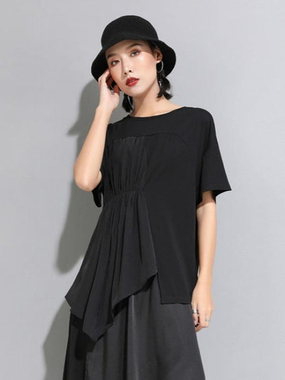 Casual Cropped Ruffled Black T-Shirts