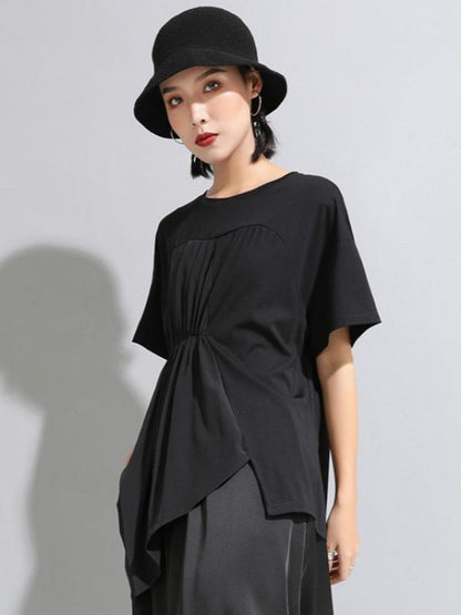Casual Cropped Ruffled Black T-Shirts