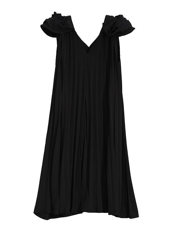 Fashion Solid Petal Sleeve Pleats Dress