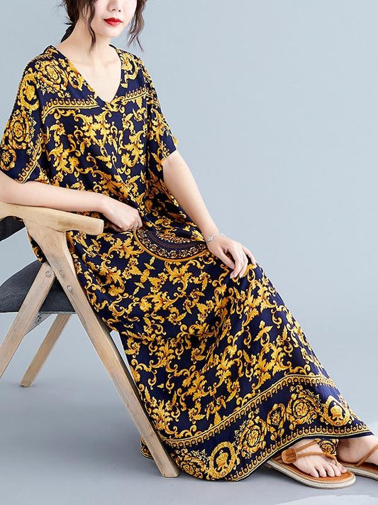 Vintage Floral Printed Maxi Dress