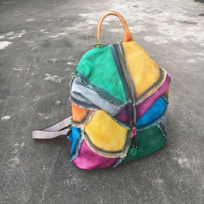 Vintage women's handbag hand-retouched backpack