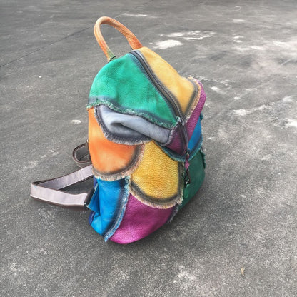 Vintage women's handbag hand-retouched backpack