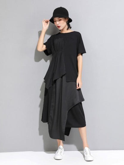 Casual Cropped Ruffled Black T-Shirts