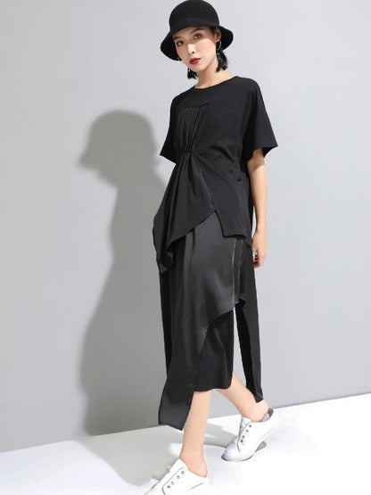 Casual Cropped Ruffled Black T-Shirts