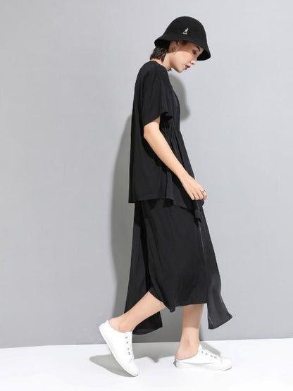 Casual Cropped Ruffled Black T-Shirts