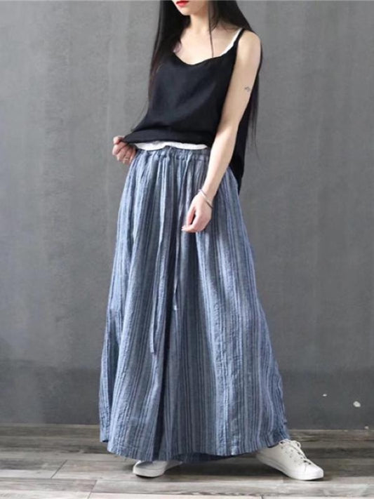 RETRO LINEN STRIPED WIDE LEG CULOTTES