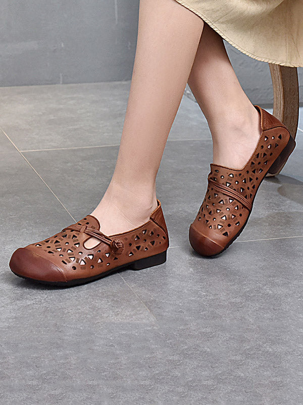 Leisure Fashionflat Hollow Flat Heel Leather Shoes