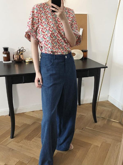 CASUAL EMPIRE WIDE LEG JEAN PANTS