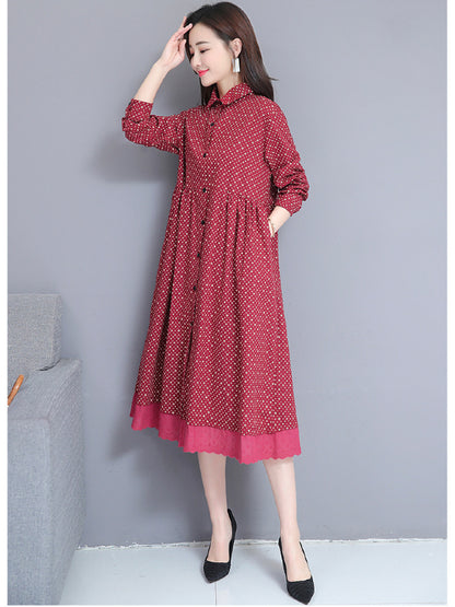 Printed Twist Shirt Lapel Midi Dress