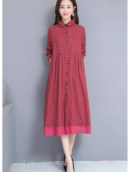 Printed Twist Shirt Lapel Midi Dress
