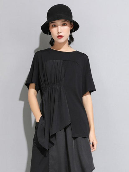 Casual Cropped Ruffled Black T-Shirts