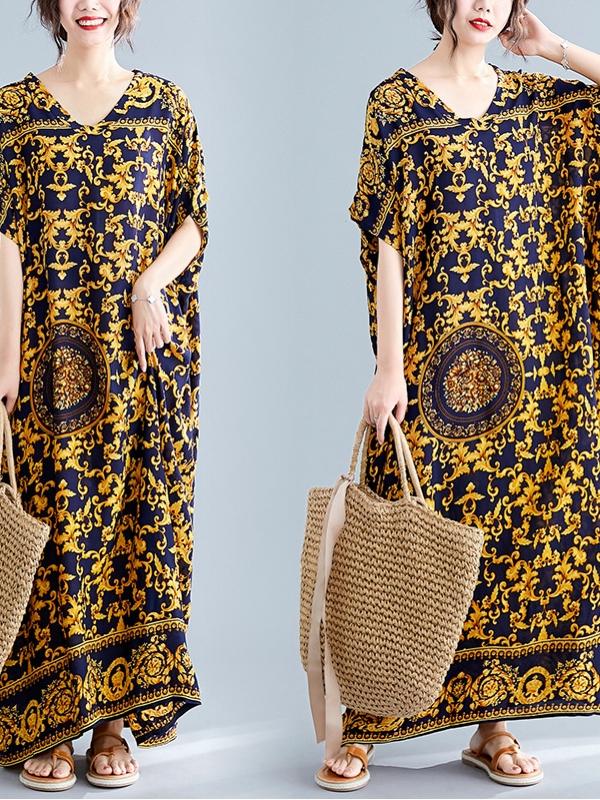 Vintage Floral Printed Maxi Dress