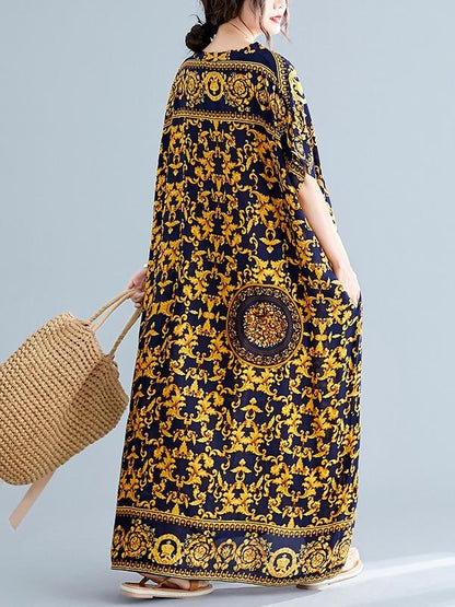 Vintage Floral Printed Maxi Dress