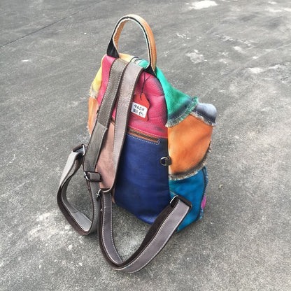 Vintage women's handbag hand-retouched backpack