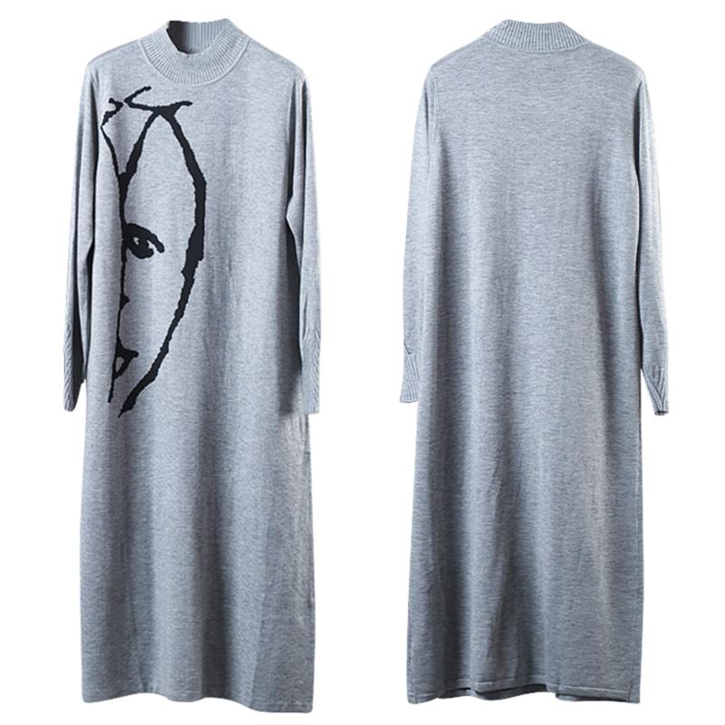 Buykud Half Turtleneck Printed Elegant Sweater Dress
