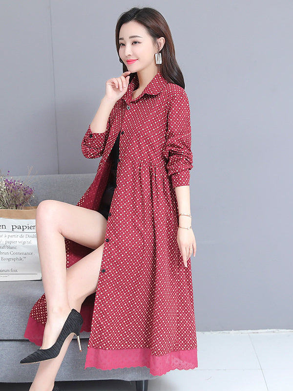 Printed Twist Shirt Lapel Midi Dress
