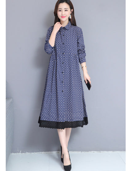 Printed Twist Shirt Lapel Midi Dress