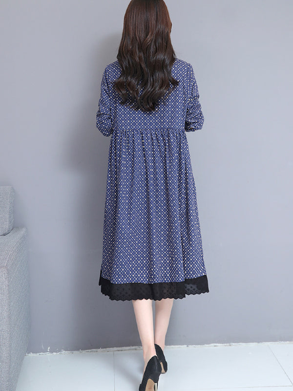 Printed Twist Shirt Lapel Midi Dress