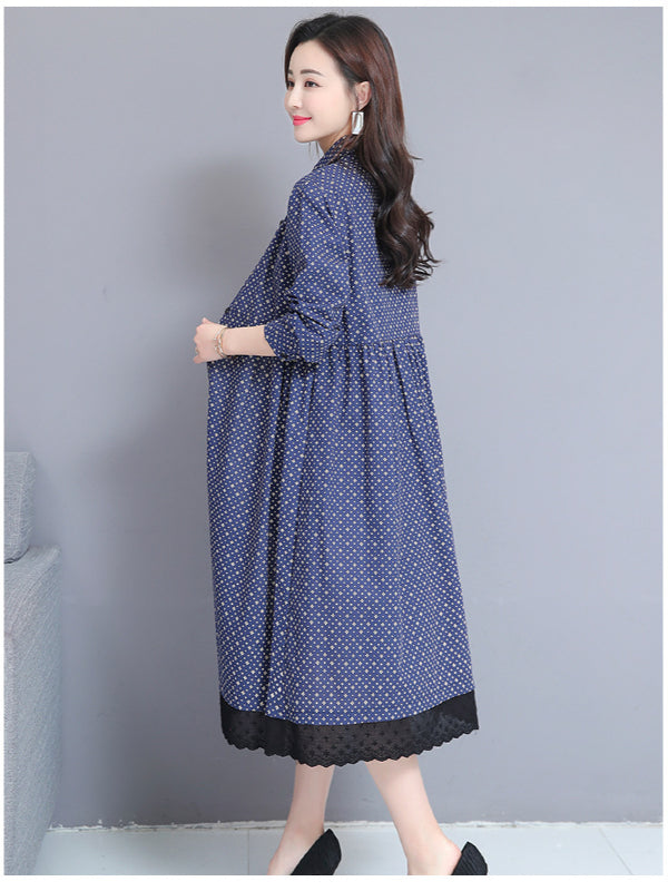 Printed Twist Shirt Lapel Midi Dress