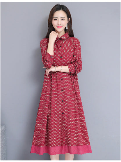 Printed Twist Shirt Lapel Midi Dress