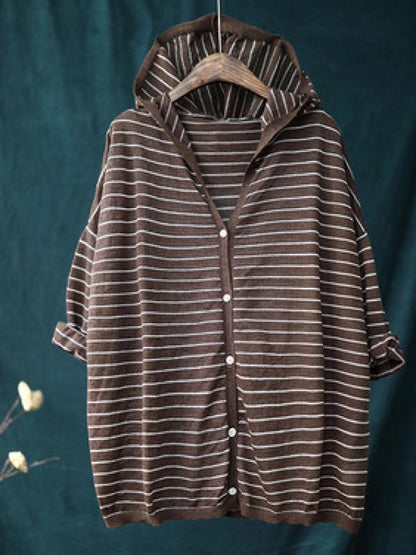 CASUAL STRIPED HOODED LIGHT OUTWEAR