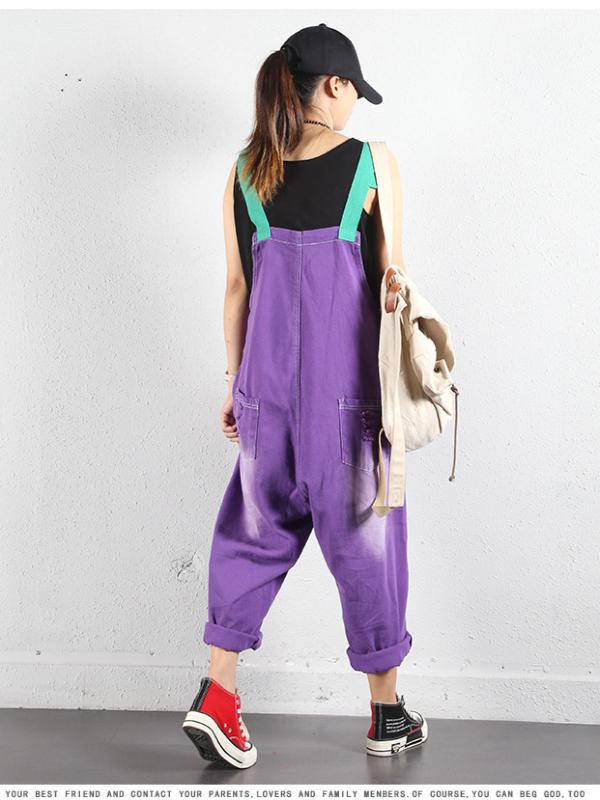 LOOSE LETTER PRINTED DENIM OVERALL JUMPSUITS