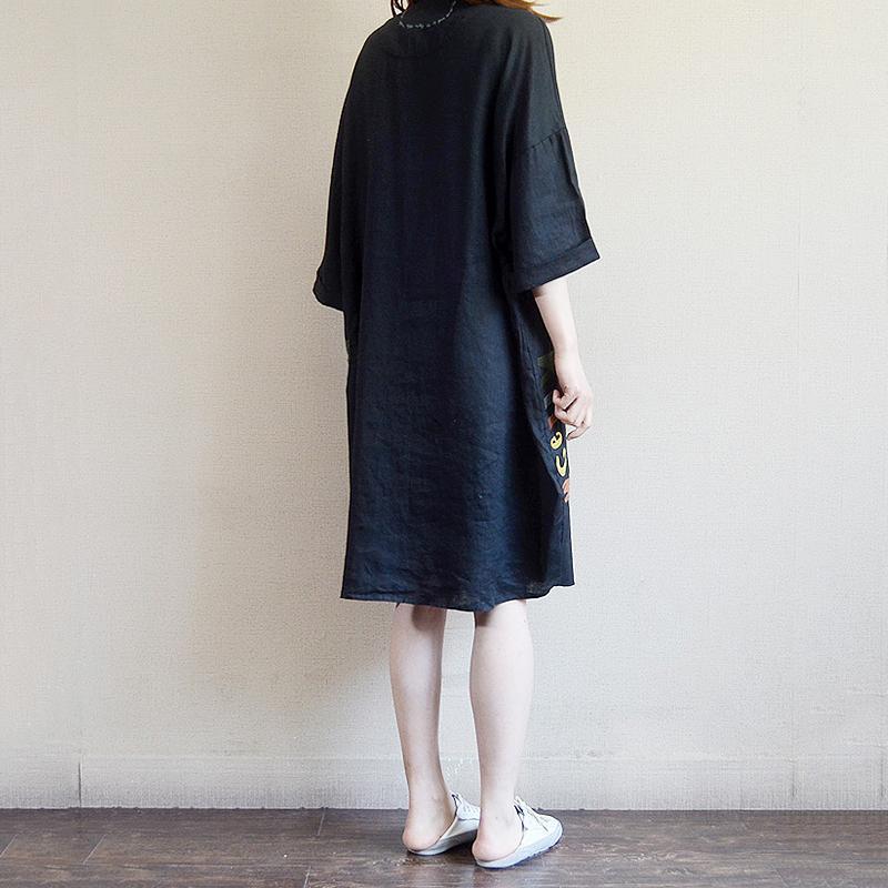 Casual Loose Letter Embroidery Midi Shirt Dress