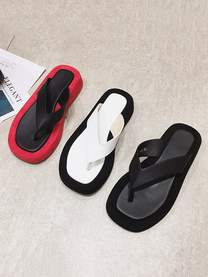 Simple Contrast Color Flip Flops Flatform Slippers