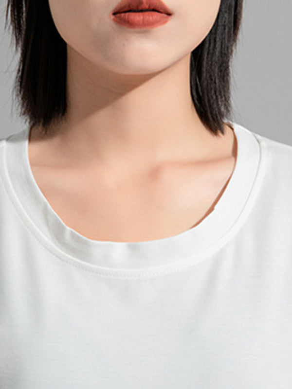 Fashion Asymmetric Irregular Clipping Split-Side Round-Neck T-Shirt
