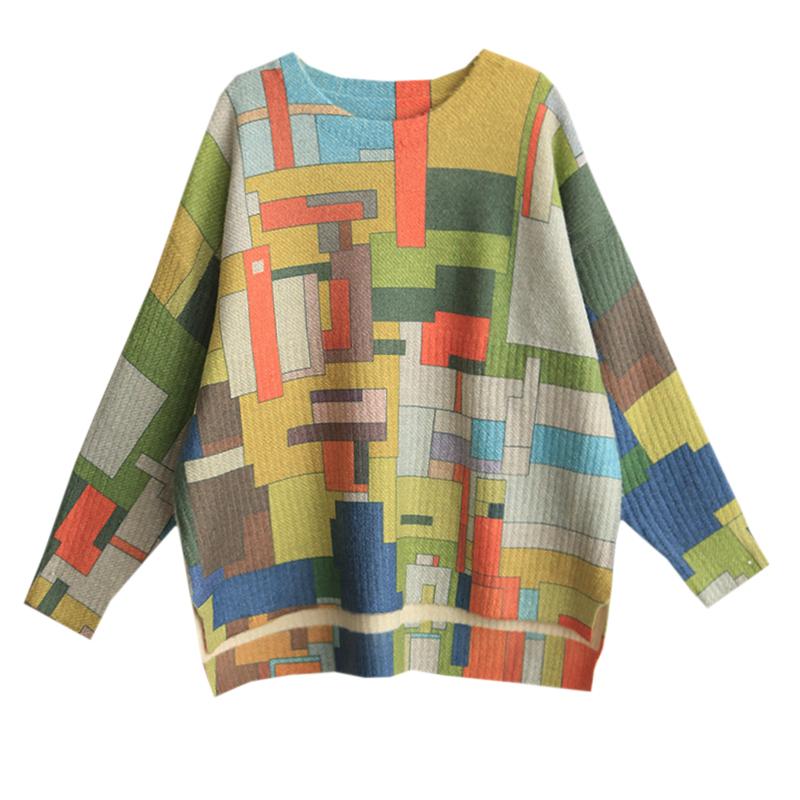 Buykud Colored Blocks Round Neck Casual Sweater