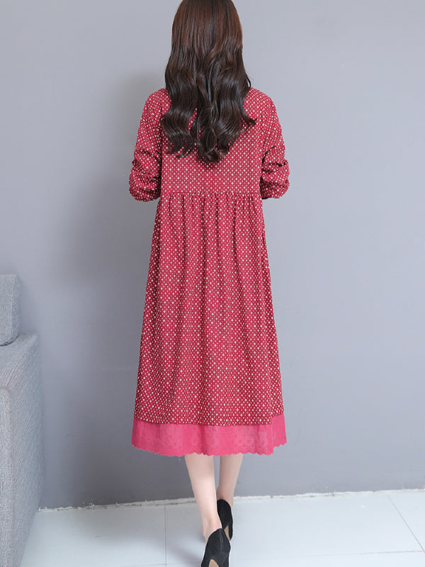 Printed Twist Shirt Lapel Midi Dress