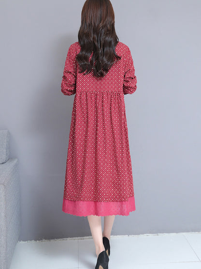 Printed Twist Shirt Lapel Midi Dress