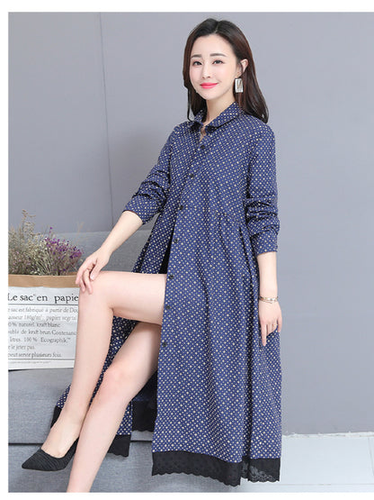 Printed Twist Shirt Lapel Midi Dress