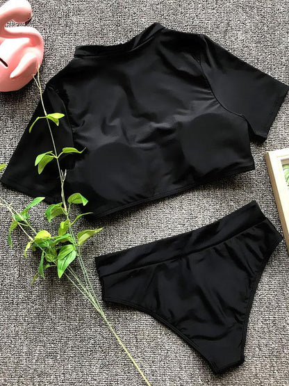 Plain Short Sleeve Tankini Swimsuit