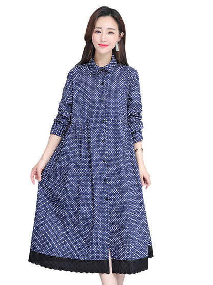 Printed Twist Shirt Lapel Midi Dress
