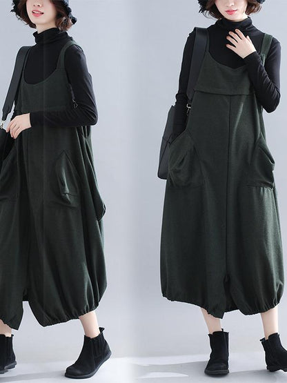 Loose Solid Wide Leg Straps Jumpsuits