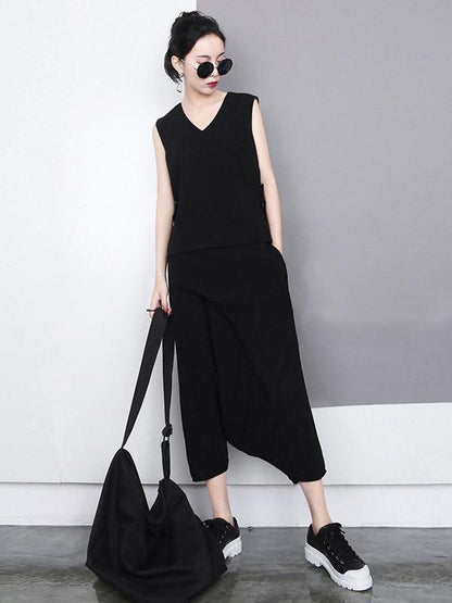 BLACK LOOSE EMPIRE CROPPED PANTS - Zebrant